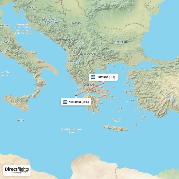 Skiathos - Kefallinia direct flight map