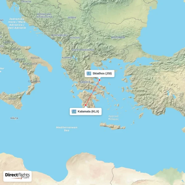 Skiathos - Kalamata direct flight map