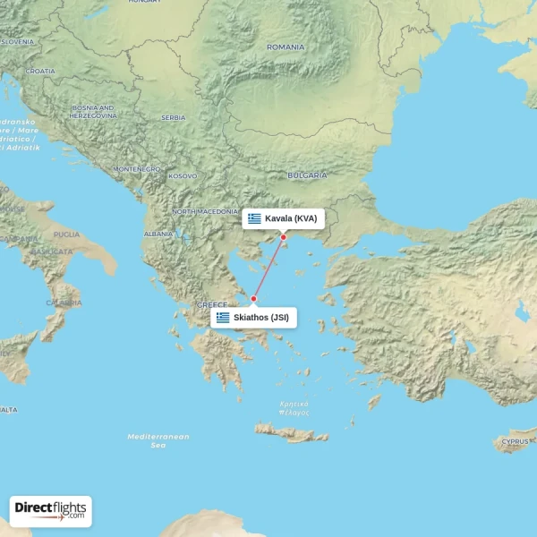 Skiathos - Kavala direct flight map