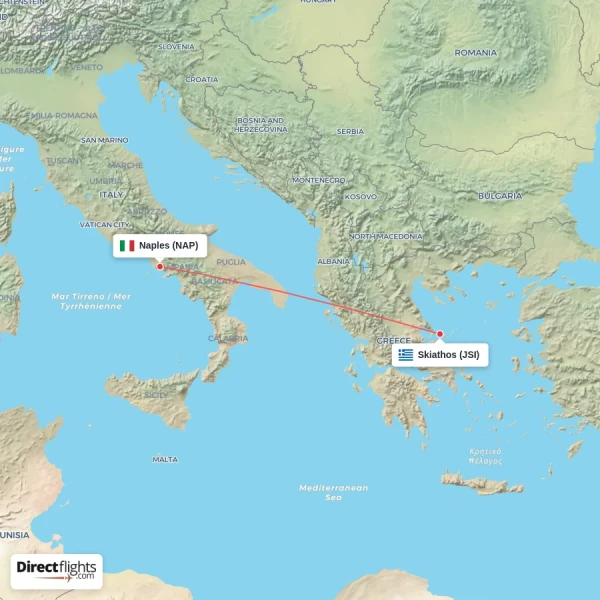 Skiathos - Naples direct flight map