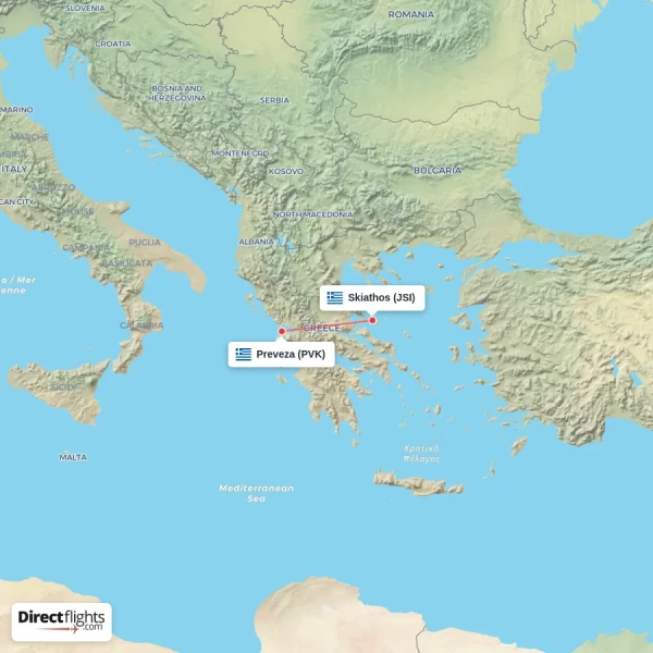 Skiathos - Preveza direct flight map