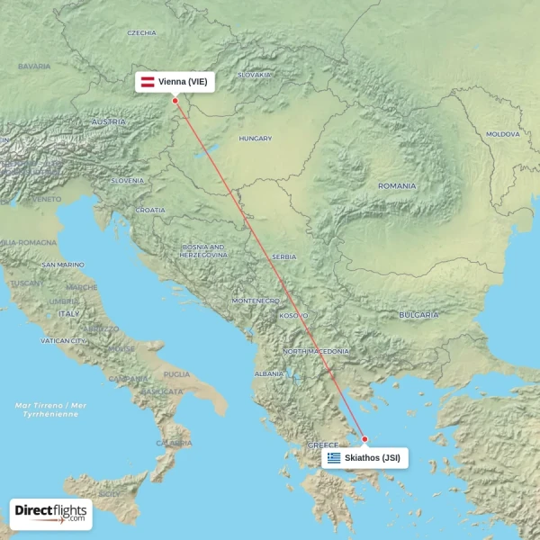 Skiathos - Vienna direct flight map