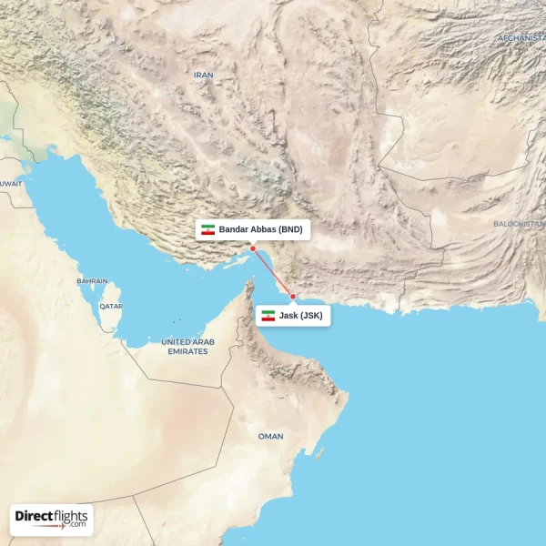 Jask - Bandar Abbas direct flight map