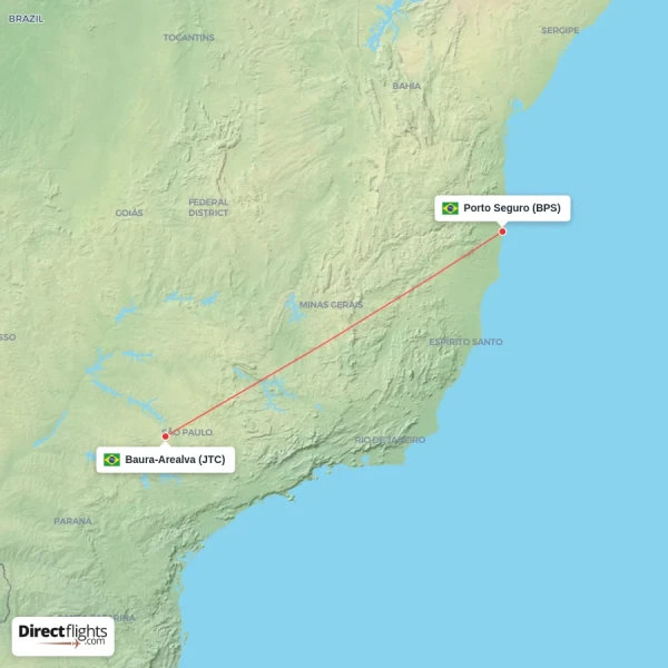 Baura-Arealva - Porto Seguro direct flight map