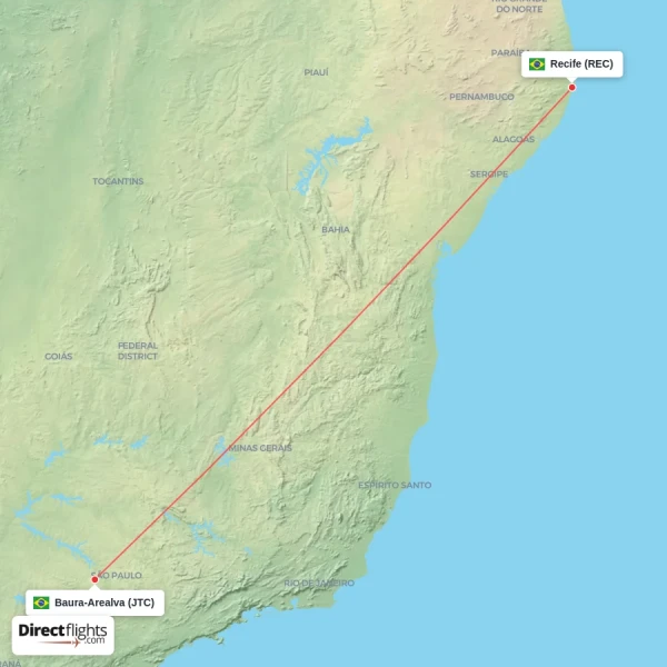 Baura-Arealva - Recife direct flight map