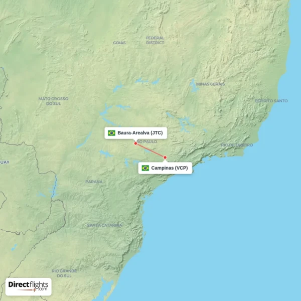 Baura-Arealva - Campinas direct flight map