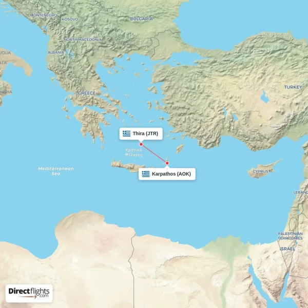 Thira - Karpathos direct flight map