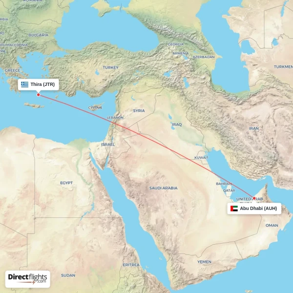 Thira - Abu Dhabi direct flight map