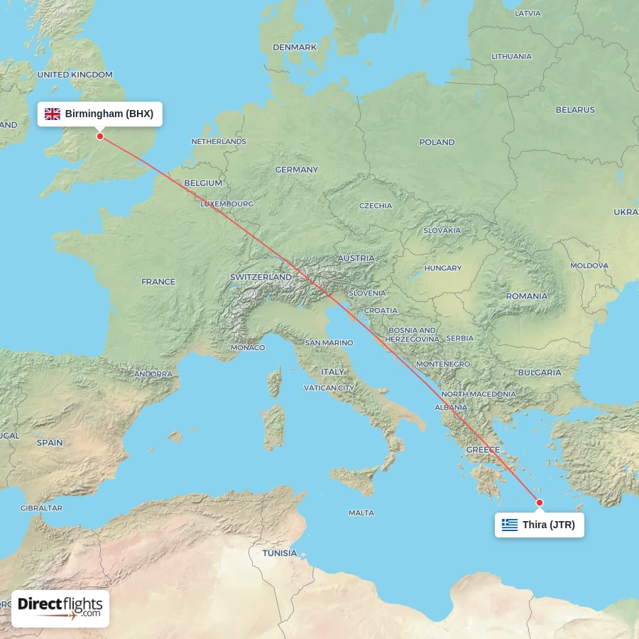 JTR - BHX route map