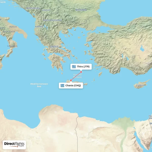 Thira - Chania direct flight map