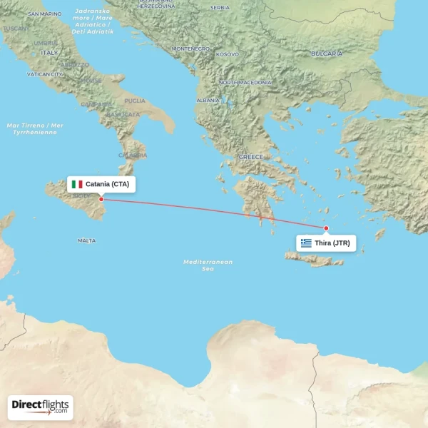 Thira - Catania direct flight map