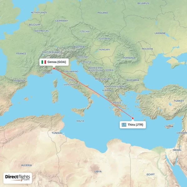 Thira - Genoa direct flight map