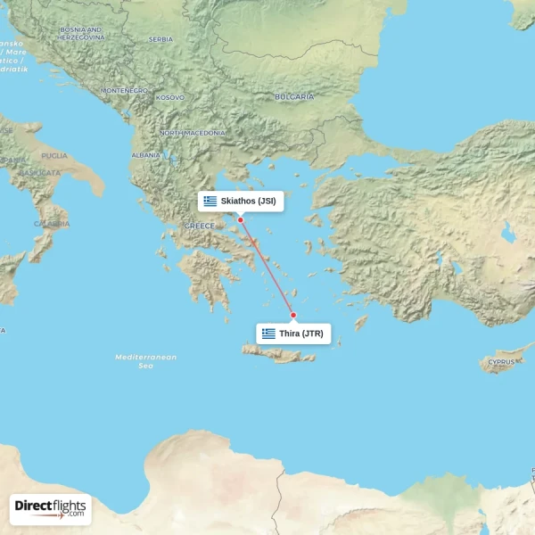 Thira - Skiathos direct flight map