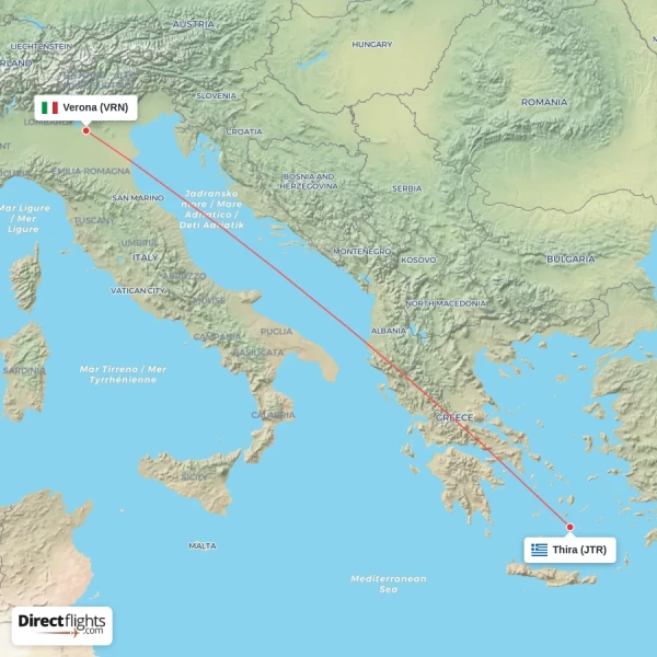 Thira - Verona direct flight map