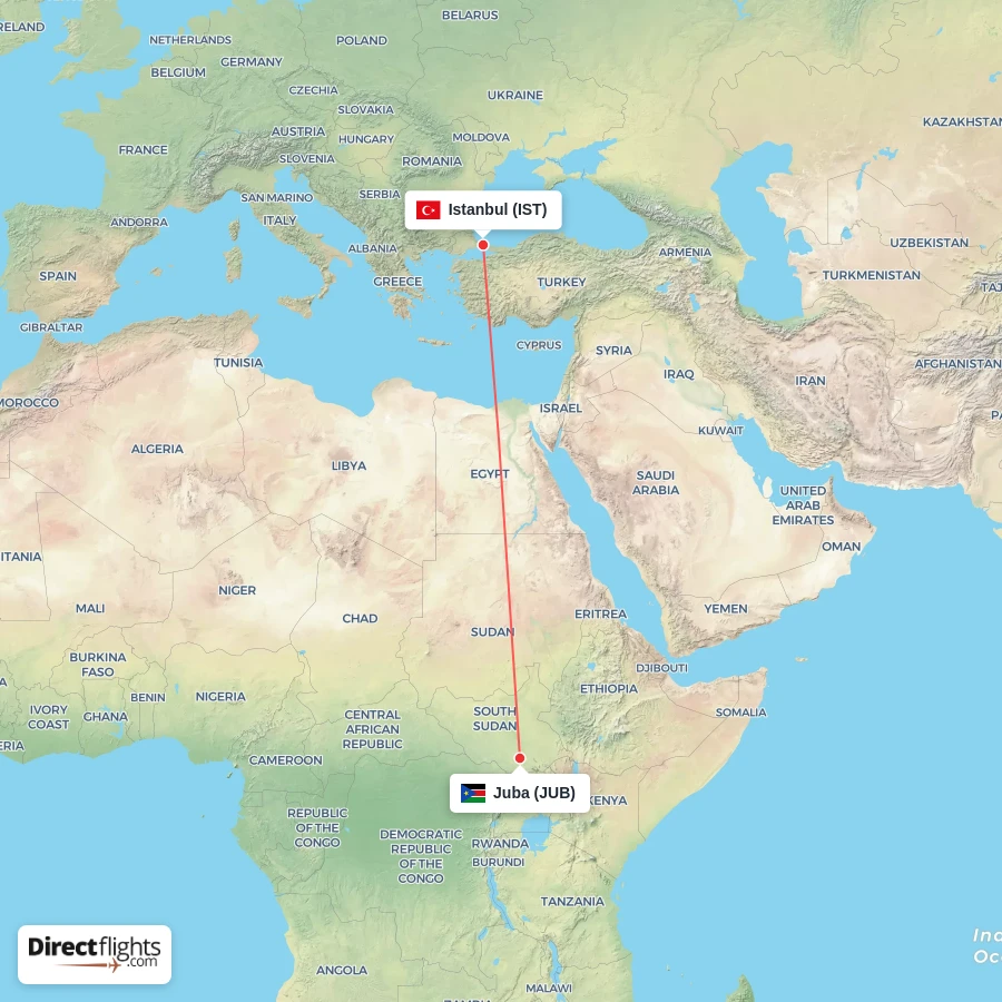 JUB - IST route map