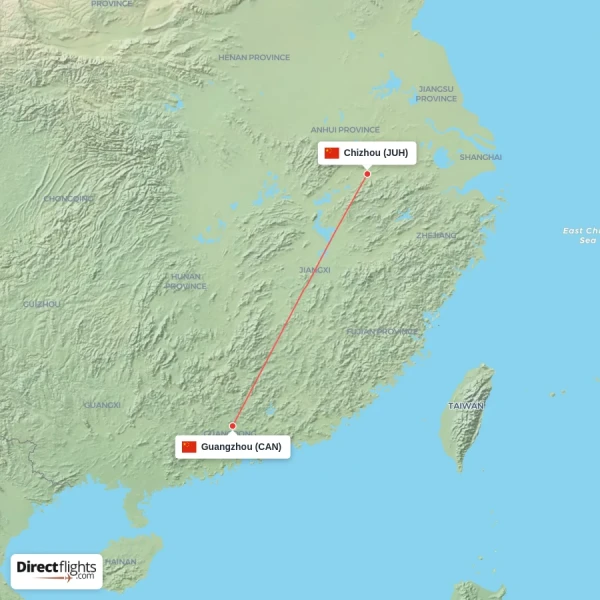 Chizhou - Guangzhou direct flight map