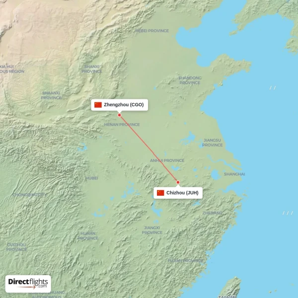 Chizhou - Zhengzhou direct flight map