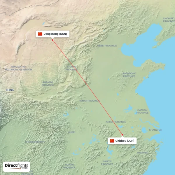 Chizhou - Dongsheng direct flight map