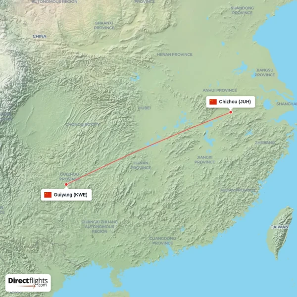 Chizhou - Guiyang direct flight map