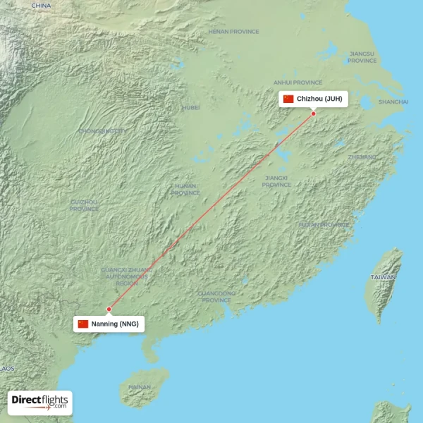 Chizhou - Nanning direct flight map