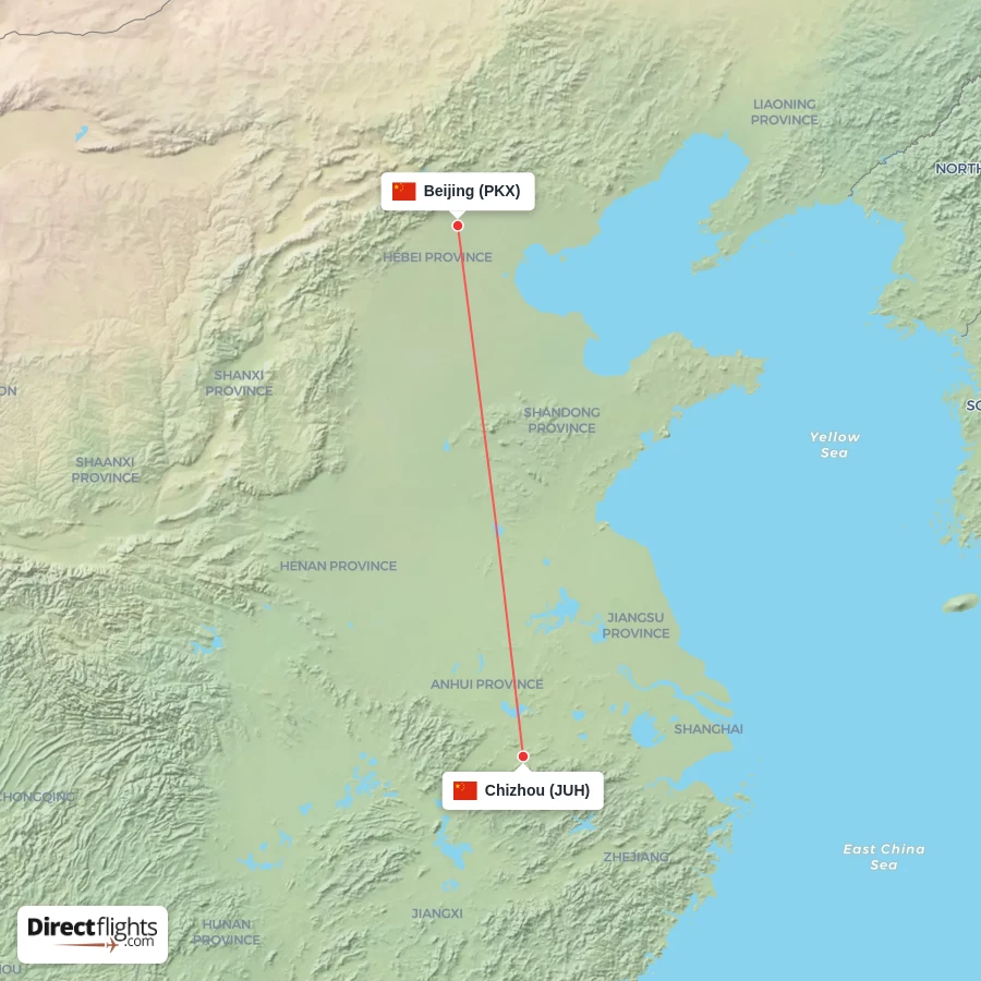 JUH - PKX route map