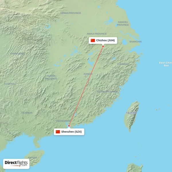 Chizhou - Shenzhen direct flight map