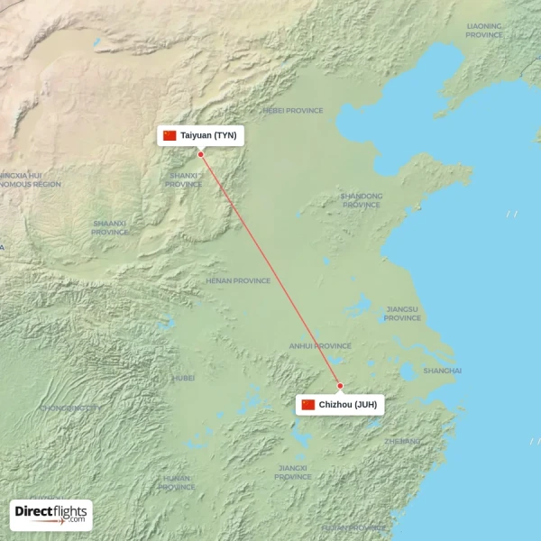 Chizhou - Taiyuan direct flight map