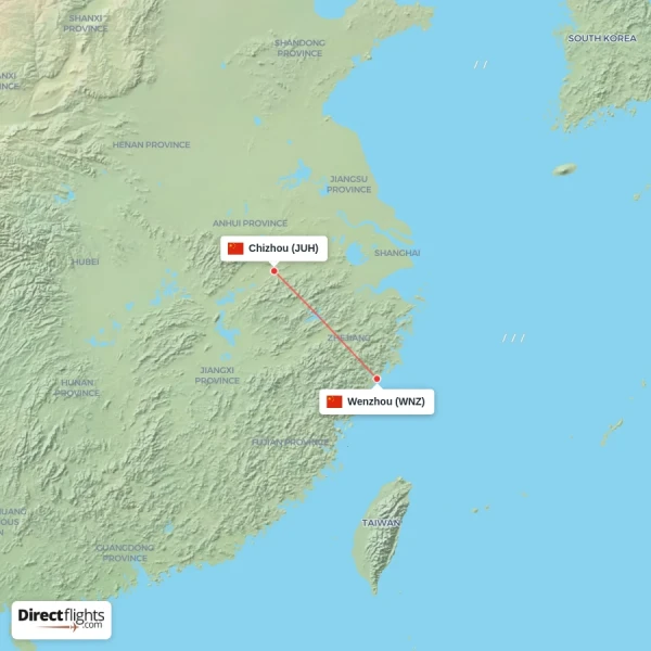 Chizhou - Wenzhou direct flight map