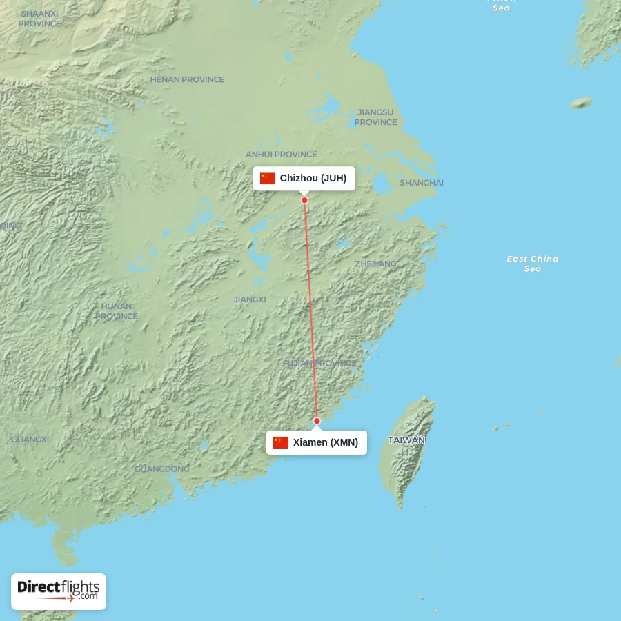 JUH - XMN route map