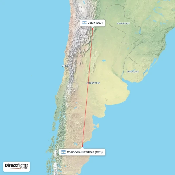 Jujuy - Comodoro Rivadavia direct flight map
