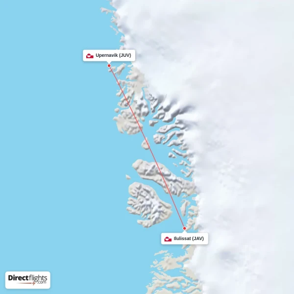 Upernavik - Ilulissat direct flight map