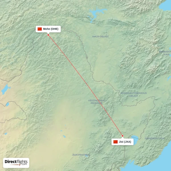 Jixi - Mohe direct flight map