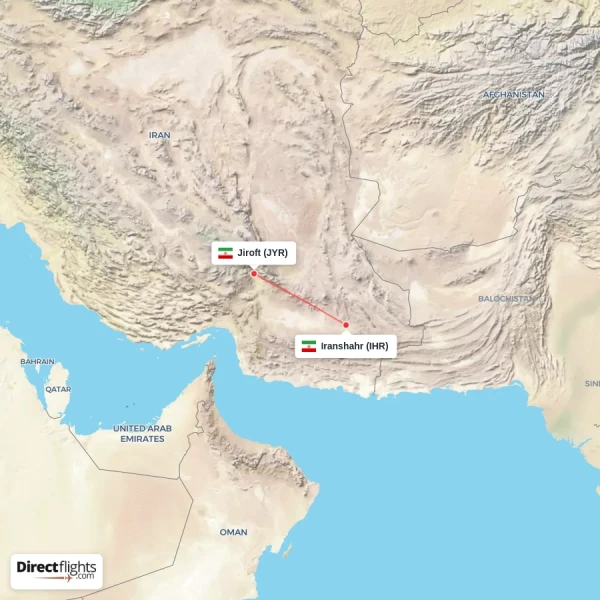 Jiroft - Iranshahr direct flight map