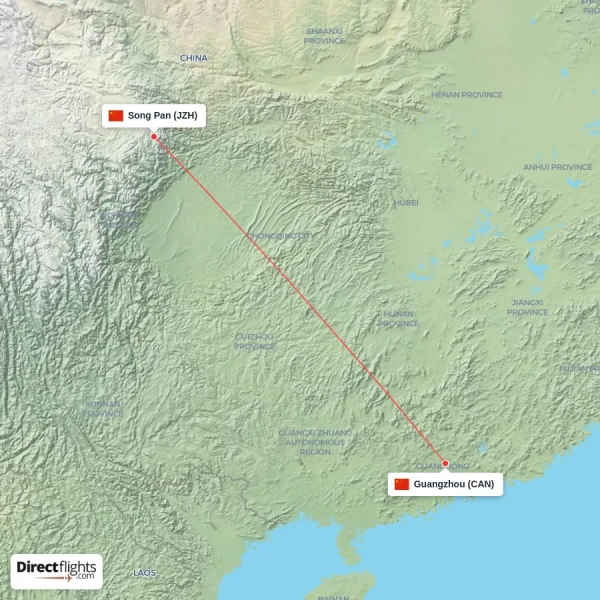 Song Pan - Guangzhou direct flight map