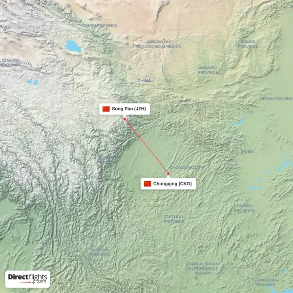 Song Pan - Chongqing direct flight map