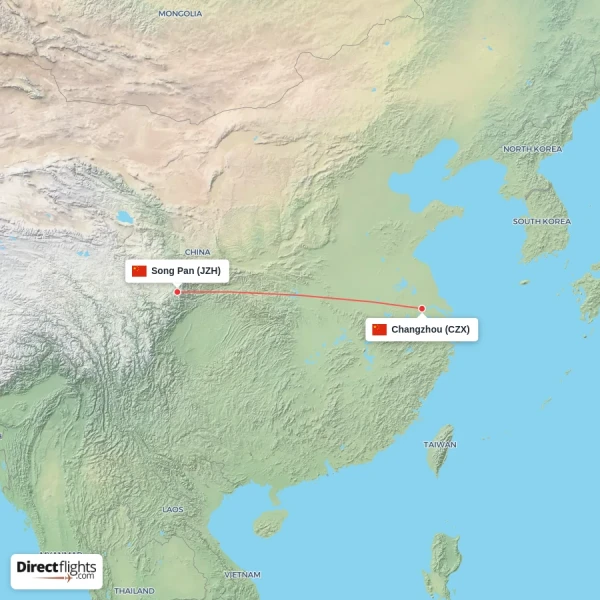 Song Pan - Changzhou direct flight map