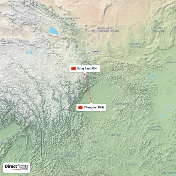 Song Pan - Chengdu direct flight map
