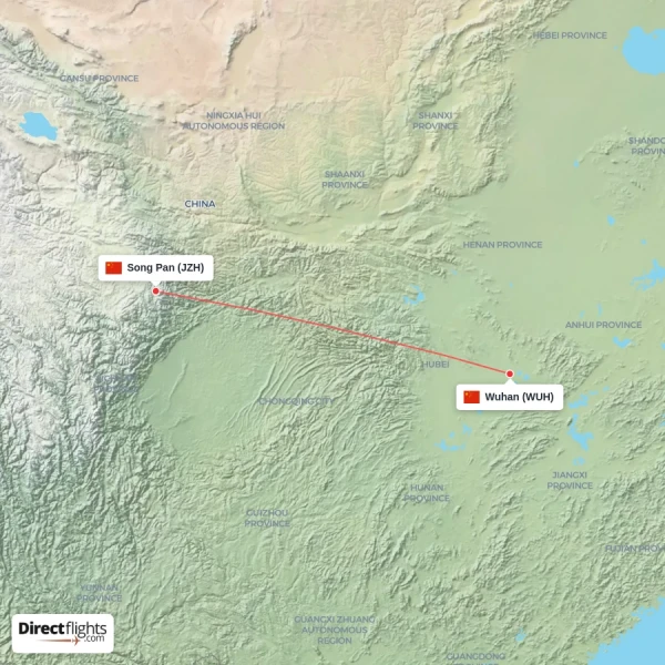 Song Pan - Wuhan direct flight map