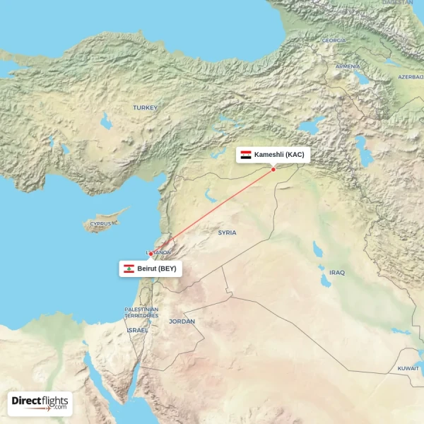 Kameshli - Beirut direct flight map