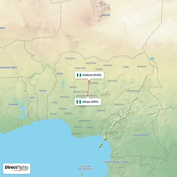 Kaduna - Abuja direct flight map