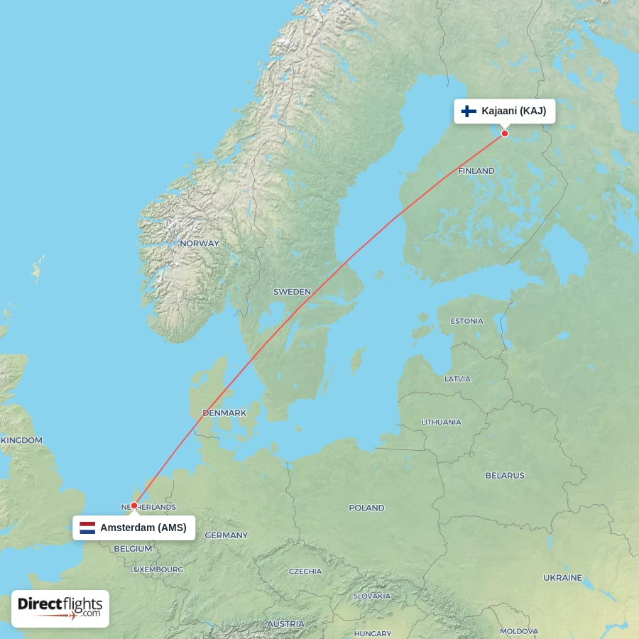 KAJ - AMS route map