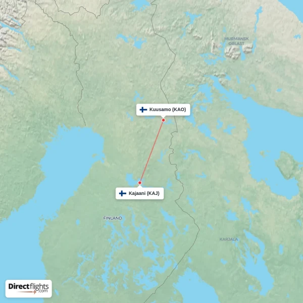 Kajaani - Kuusamo direct flight map