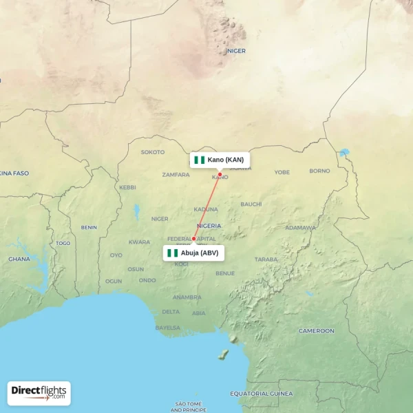 Kano - Abuja direct flight map