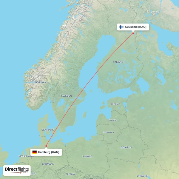 Kuusamo - Hamburg direct flight map