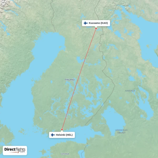 Kuusamo - Helsinki direct flight map