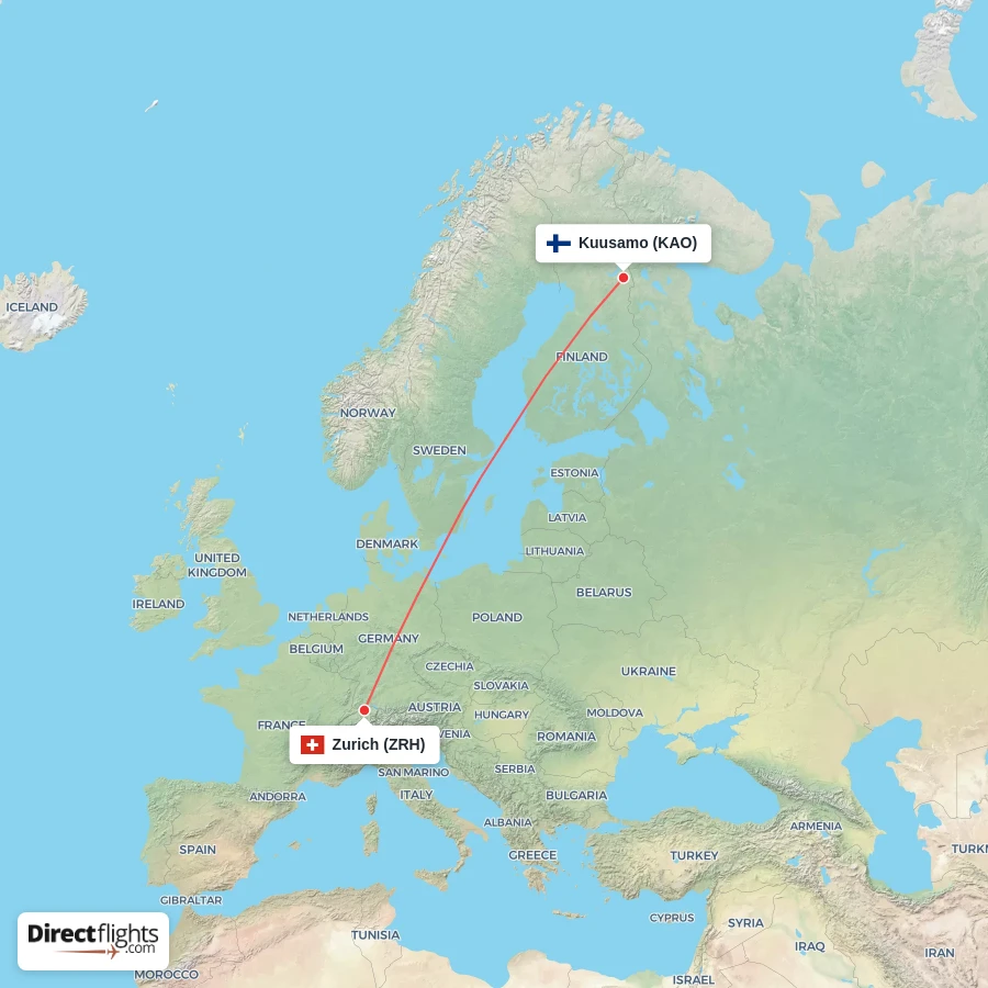 KAO - ZRH route map
