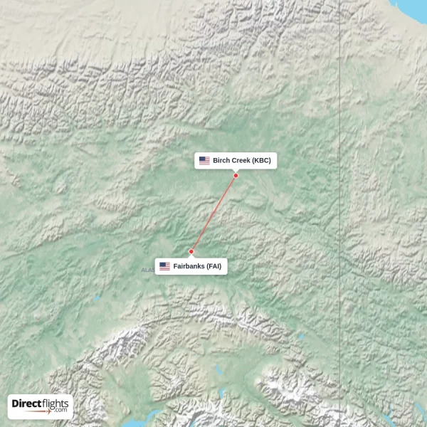 Birch Creek - Fairbanks direct flight map