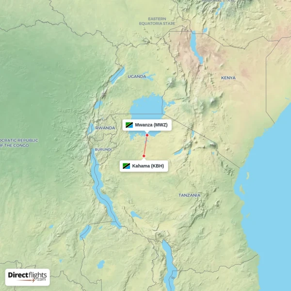 Kahama - Mwanza direct flight map