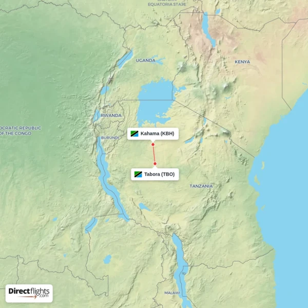 Kahama - Tabora direct flight map