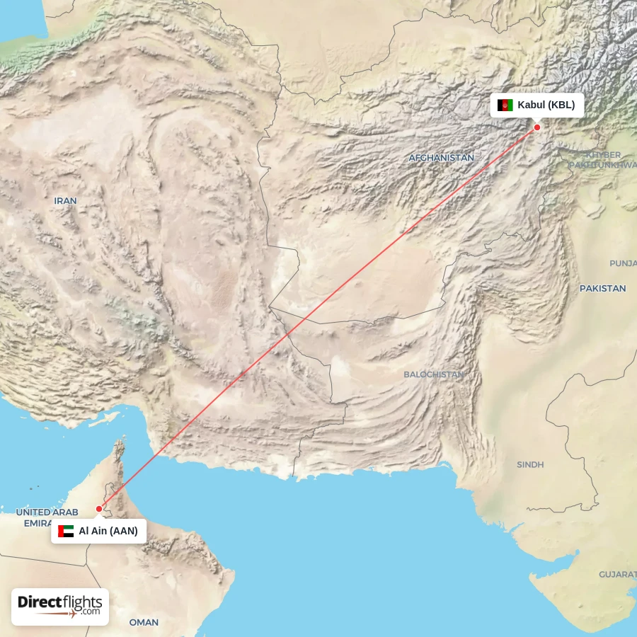 KBL - AAN route map